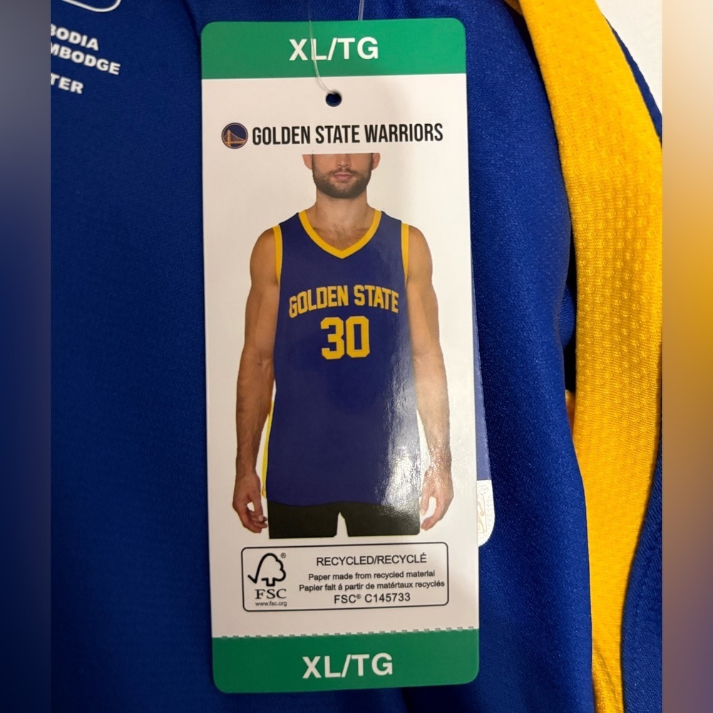 NWT - NBA Blue and Yellow Golden State Basketball Jersey - Curry #30 - Size XL - Picture 9 of 11